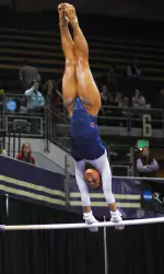 Junior Melissa Fernandez notched a career-high 9.850 to tie for first on the uneven bars.