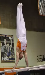 C.J. Padera set a new career-high score of 15.200 for a second-place finish on parallel bars.