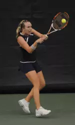 Megan Fudge helped clinch the doubles point with teammate Chelcie Abajian.