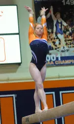 Junior Kelsey Joannides tied for the top spot in the all-around and won the balance beam crown on Saturday.