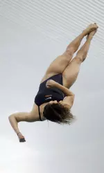 Senior Britni Fisher broke the three-meter school record with a score of 319.65 on her three-meter dive