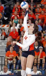 Freshman Liz McMahon hit .455 with 12 kills in the victory over Ohio State.