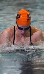 Senior Rachel Japp Joyce became became the third- and fourth-fastest individual to swim the 50 breast in school history at day one of the invitational on Friday