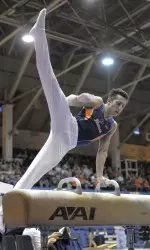 Senior Daniel Ribeiro won his 10th title of the season on pommel horse.