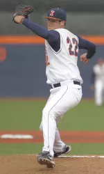 Illini pitcher Kevin Johnson pitched a complete game, striking out eight, to lift the Orange and Blue over Michigan, 9-2.
