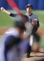 Illini pitcher John Anderson allowed one earned run over eight innings to keep the Illini alive at the NCAA Fullerton Regional with a 5-3 win over Kansas State.