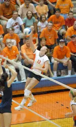 Erin Johnson had a strong night both offensively (11 kills) and defensively (8 digs).