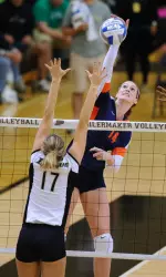 Liz McMahon hit .324 with 18 kills, five blocks and an ace against Northwestern.