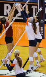 Erin Johnson led the team with eight kills and six blocks in the match.
