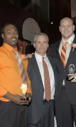 Coach Beckman with 2012 Captains Ashante Williams and Graham Pocic. (photo by Mark Jones)