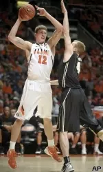 Meyers Leonard goes up for a contested shot.
