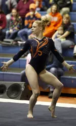 Senior Kelsey Joannides won three titles for the second meet in a row by taking first on beam and floor while earning the all-around crown by matching a career high.