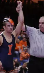 Senior Eric Terrazas won his final match at Huff Hall with his 7-2 decision over Alex Ybe of Wisconsin.