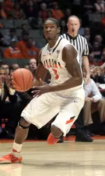 Brandon Paul drives to the basket against Michigan.