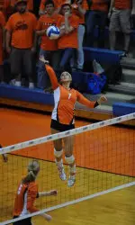 Redshirt freshman Jocelynn Birks had eight of her match-high 16 kills in the third set.