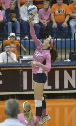Liz McMahon crushed it against her siblings' alma mater, hitting .390 with 18 kills and five blocks.
