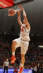 Forward Jon Ekey slams one against Bradley.