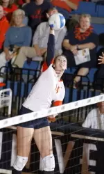 Liz McMahon hit .500 in the match and registered her 1,000 career kill in the second set.