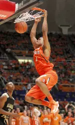 Joseph Bertrand (2) dunks the ball.