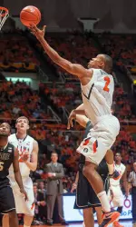 Joseph Bertrand was a point shy of a double-double, recording a team-season-best 12 rebounds.