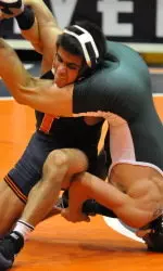 Jesse Delgado was the lone Illini to win his match against Oklahoma State at the NWCA National Duals.