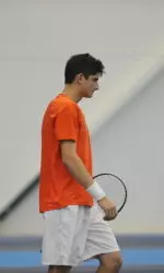 Jared Hiltzik's match against #9 Peter Kobelt went unfinished with the freshman up in the third set: 6-3, 4-6, 4-3