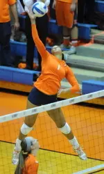 Morganne Criswell had her first double-double with a career-high 14 kills and 11 digs.