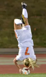Senior Megan Pawloski launched a flip throw into the box that Allie Osoba knocked in for the game-winning goal against Iowa.