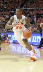 Rayvonte Rice drives to the basket against Purdue on Wednesday night.