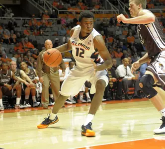 Leron Black (12) vs. Quincy University, Nov. 7, 2014 (Mark Jones/Illinois Athletics)