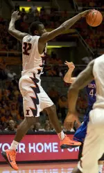 Senior Nnanna Egwu blocked three shots and moved into fourth place in Illinois school history with 157 career blocks.