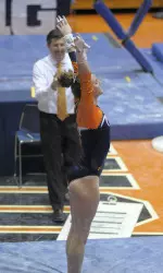 Freshman Mary Jane Horth competed in three events for the first time in her career, debuting on vault and beam at the B1G Quad.