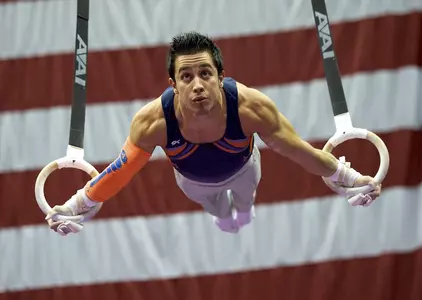 Aug. 22, 2014 â?" C.J. Maestas on still rings during the first day of senior men's competition at the 2014 P&G Championships at CONSOL Energy Center in Pittsburgh, Pa. Photo by John Cheng.