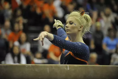Photograph of Erin Buchanan from 2015 home opener in Huff Hall