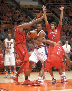 Leron Black (12) vs. Nebraska, March 4, 2015 (Mark Jones/Illinois Athletics)