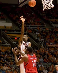 Illini forward Leron Black (12) shoots defended by Nebraska Cornhuskers center Moses Abraham (12) Mike Granse-USA TODAY Sports