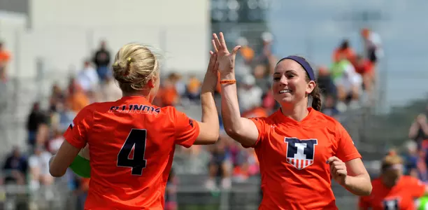 Illinois Soccer 2014 - Megan Green and Sarah Warren high five