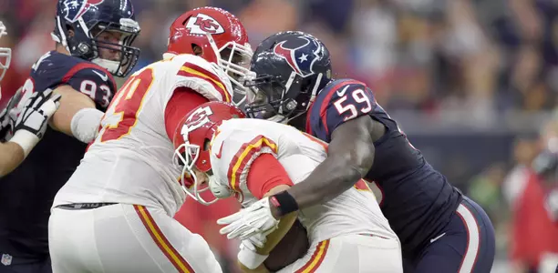 Whitney Mercilus sacks Alex Smith in the Wildcard Playoffs - Kansas City Chiefs at Houston Texans - Jan. 9, 2016