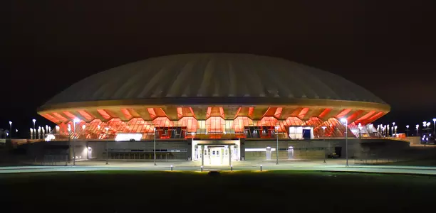 State Farm Center Orange Lights at Night - Dec. 2015