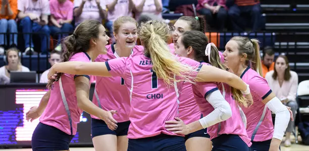 VB-Team huddle vs. Purdue