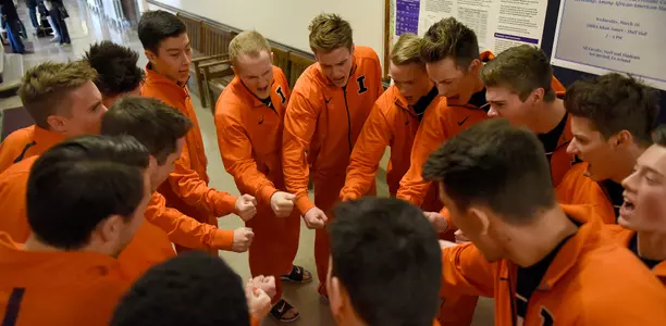 Illinois men's gymnastics team huddle