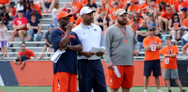 Lovie Smith, Garrick McGee, Luke Butkus at Spring Practice - April 16, 2016