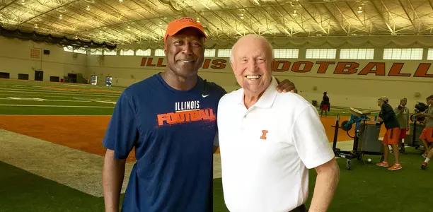 Lovie Smith and Lou Henson at Training Camp Practice - Aug. 19, 2016