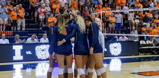 VB - Team huddle vs. Missouri State