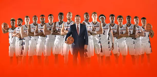Men's Basketball team on orange background