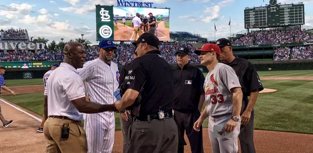 Lovie Smith lineup card delivery at Wrigley Field - July 23, 2017
