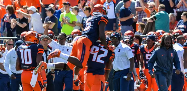 Isaiah Gay and Tony Adams Celebrate - Illinois Football vs. Ball State - Sept. 2, 2017
