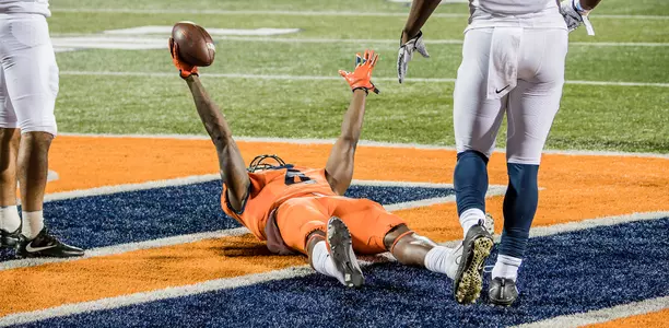 wide receiver Ricky Smalling #4 of the Illinois Fighting IlliniSeptember 21, 2018 Illinois Football vs. Penn State in Champaign, IllinoisPhoto Credit: Craig Pessman / Illinois Athletics