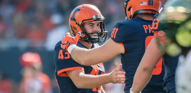 place kicker Chase McLaughlin #43 of the Illinois Fighting IlliniSeptember 15, 2018 Illinois Football vs. South Florida in Champaign, IllinoisPhoto Credit: Bradley Leeb / Illinois Athletics