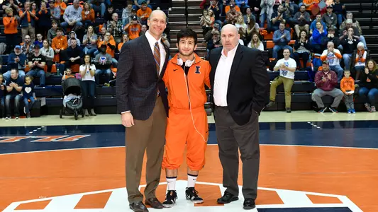 Illinois Wrestling Coach Jim Heffernan and Isaiah Martinez on Senior Day - Illinois vs. Nebraska - Jan. 5, 2018